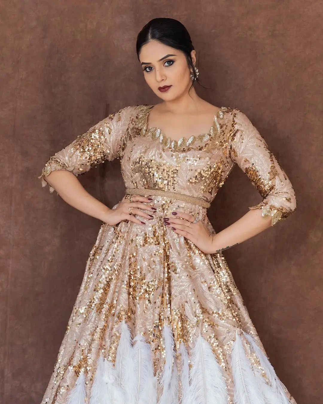 Indian TV Actress Sreemukhi in Long White Gown